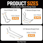 60 Pack Pegboard Hooks Assortment, 3 Sizes Heavy Duty Galvanized Peg Board Hooks, 20 Each, Garage Tool Organizer Accessories for Workshop Storage - Image 3