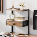 VENNQD Clamp On Desk Shelf, 2-Tier Desktop Organizer, Wood Desktop Supplies Tabletop Book Storage Rack with Adjustable Shelves for Table Working and Gaming Accessories, Rustic Brown by VENNQD