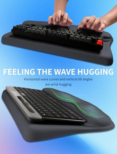 Ergonomic Wave Wrist Rest with Keyboard Stand, Cushioned Palm Rest, Comfortable Integrated Memory Foam for Natural Typing and Relieve Wrist Pain, Starry Sky Grey - Image 4
