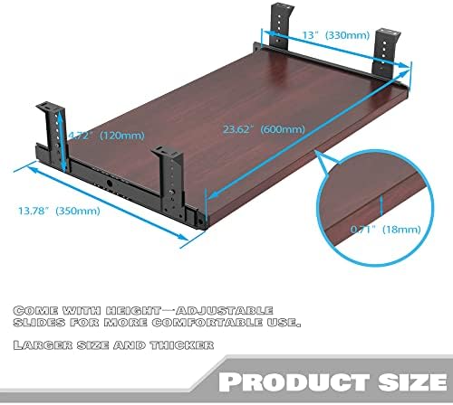 FRMSAET Under Desk 20/24/30 inch Keyboard Drawer Platform (24 in, Mahogany) - Image 3