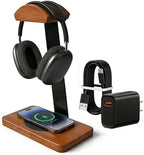 Solid Wooden Headphone Holder with Qi Wireless Charging Pad, Gift Choice by HOTUFELG