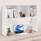 Desk Hutch with 4 Shelves Desktop Bookshelf Multi-Functional Desktop Organizer 2 Tire Desk Storage Shelf for Home Office (White) - Image 4