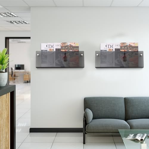 2 Pcs Acrylic Magazine Rack, 17" Black Record Holder, Hanging Bookshelf Literature Storage Rack for Waiting Room, Office, Home Display - Image 5