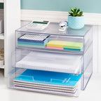 STORi STAX Plastic Stackable Organizer Drawers (Set of 2) Clear | 12.5" Wide | Set Includes Two Open Drawer | Organize Office Desk Accessories & Sort Paper | Made in USA (Pack of 2) - Image 2