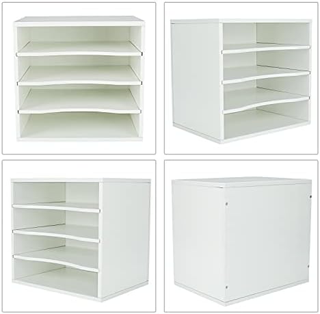 PAG-Mass Mail Sorter Organizer, Wood Countertop Literature Organizer, Office Supplies Desktop File Bill Paper Organizer for Office Home School, 4 Compartments, White - Image 2
