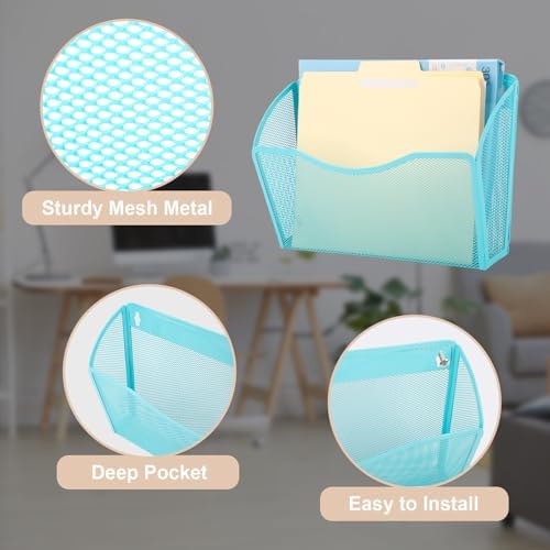 EASEPRES 3 Single Pocket Mesh Hanging File Organizer, Vertical Wall Mounted Magazine File Holder, Mount Basket Mail Paper Document Folder Organizing for Office, Home and School, Blue - Image 3