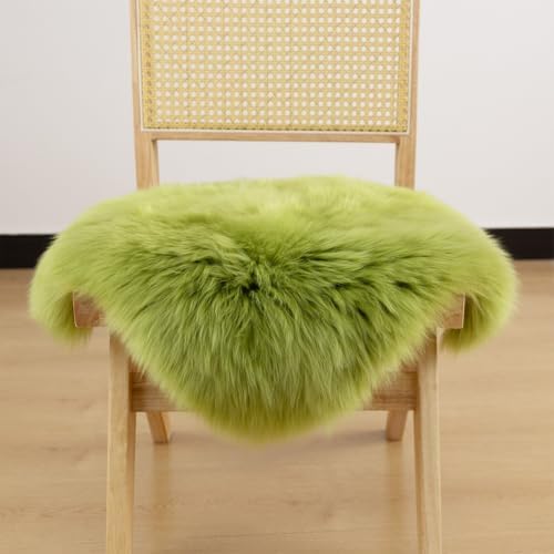 LLB Sheepskin Chair Covers Office Chair Cushion Dining Room Chair Pads Desk Chair Seat Cushion for Computer Chair Fur Area Rugs Pea Green, 18x18 Inch (Pack of 1) - Image 3