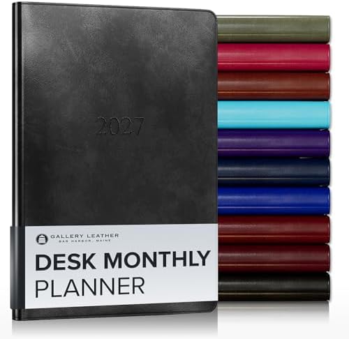 Gallery Leather Desk Monthly Planner 2026-2027 Acadia Black by GalleryLeather