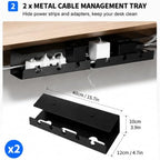 2 Pack Under Desk Cable Management Tray Kit with Cable Clips & Ties (Black) - Image 3