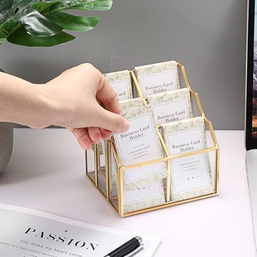 Hipiwe Mirrored Glass Business Card Display Holder, 6-Slots Gold Card Stand - Image 2
