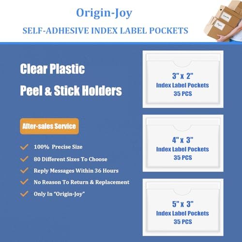 Origin-Joy 35 PCS Self Adhesive Index Card Pockets with Top Open, Clear Plastic Label Holder for Notes, Library and Business, Adhesive Label Pockets & Card Holder (6.5 x 4.5 inch) - Image 7