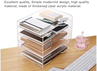 HeZone Acrylic Paper Letter Tray Organizer, 5 Tiers, Transparent, Modern, Rectangular, Stackable, Office - Image 4