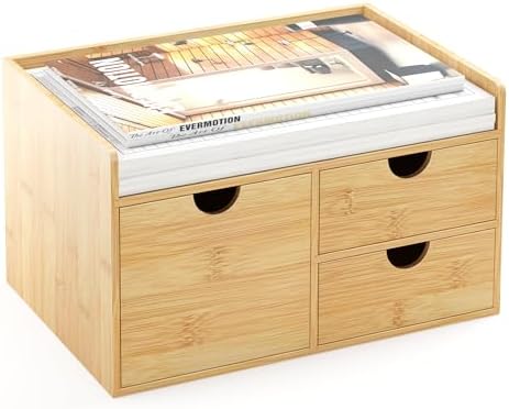 Bamboo Desk Organizer with Drawers, Desktop Storage for Office Supplies by Wisuce