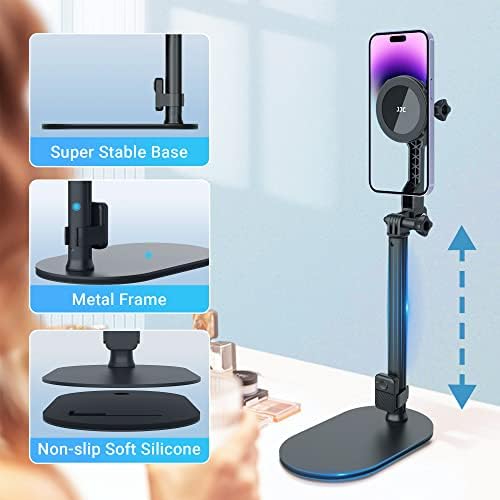 JJC Strong Magnetic Phone Desk Stand Compatible with MagSafe for iPhone 17 16 15 14 13 12 Pro Max Plus, MagSafe Case & All Smartphones, Height & Angle Adjustable iPhone Stand with Remote Control - Image 6