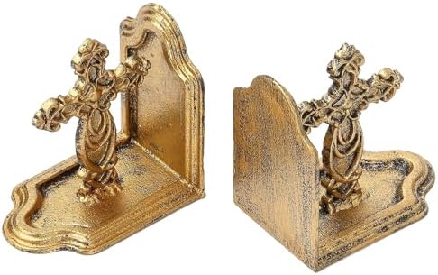 Antique Cast Iron Catholic Cross Book Ends, Decorative Bookends - Image 3
