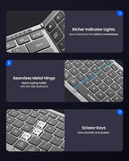 Foldable Keyboard and Mouse, Samsers Folding Bluetooth Keyboard Combo, 2.4G + BT5.0 x 2, Full-Size Portable Travel Keyboard & Rechargeable Wireless Mouse for Windows Android iOS Mac OS, Gray Black - Image 6