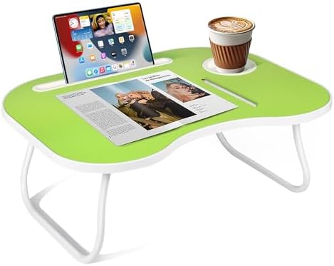 Lap Desk for Laptop Bed Trays for Eating and Laptops Breakfast in Bed Laptop Stand TV Trays for Bed with Cup Holder/Drawer for Sofa/Couch Portable Foldable (Green, M(19×14")) - Image 5