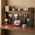 Desk Shelf Organizer with Pegboard & Storage Accessories, 2-Tier Desk Hutch Desktop Storage Rack, Desk Shelf for Office and Home Office Black Frame/Walnut Board (2-Tier) 29.5"×9.8"×26" by Unknown