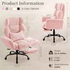 Office Chair with Flip Armrests,Big and Tall Office Chair with Foot Rest,Extra Wide Seat & Lumbar Pillow,Comfy Criss Cross Chair for Pets Sitting,Ergonomic Computer Gaming Chair,Teddy Fleece,Pink - Image 2