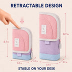 Retractable Pencil Case, Large Standing Pen Pouch, 3 Compartments (Rococo Pink) - Image 6