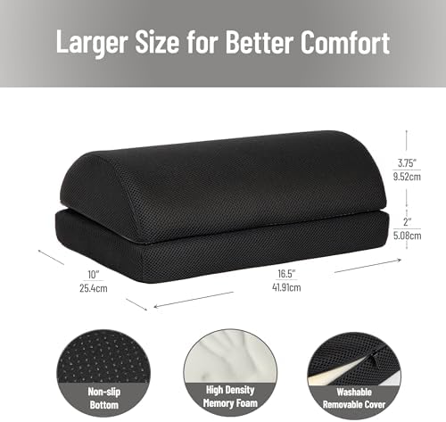 Mind Reader Air-Cloud Memory Foam Under Desk Footrest, Ergonomic Support for Back, Hip, Legs, Knees & Feet, Adjustable Height, Memory Foam, Black - Image 3