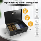 KYODOLED Fireproof Lock Box for Documents, Dual Combination and Key Lock Security with Carrying Handle, Metal Strong Safe Box to Keep Personal Items,Documents, Exterior 12.6" x 8.3" x 3.58", Black - Image 2