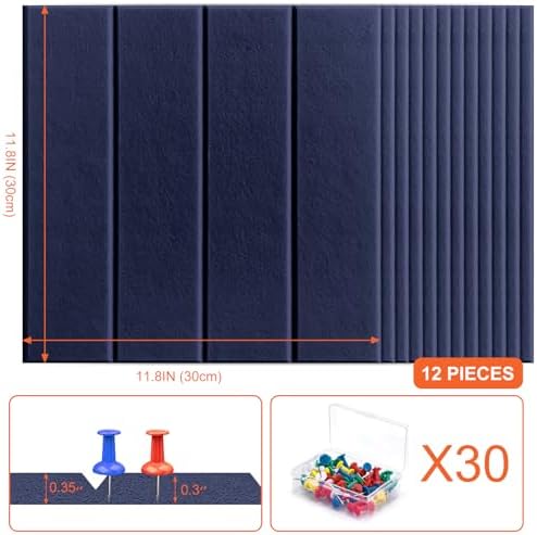Cork Boards for Walls 48" x 36" Felt Board Alternative, 12 Pack Felt Wall Tiles Bulletin Board, Large Cork Board for Office Pin Board Tack Board Cork Boards - Image 2