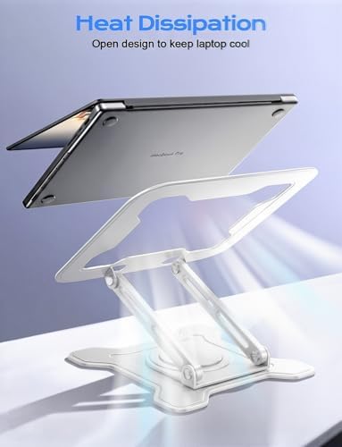 JCZT 360° Rotating Laptop Stand for Desk, Metal Foldable Laptop Riser,White - Image 7