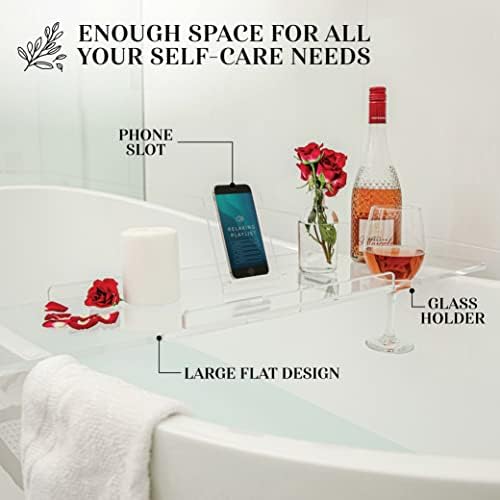32" Supreme - Clear Acrylic Bathtub Tray Caddy Tub Shelf, Spa Board Luxury Bathroom Bath tub Table, Fits Across Bathtubs, Book, iPad and Wine Glass Holder (Supreme, 32") - Image 3
