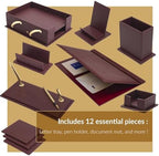 MOOGCO 12-Piece Leather Desk Set — Desk Pad 23.2" x 15.4", Double Document Tray, Pen Holder — Desk Organizer Set for Home Office & Executive Desk Accessories - Image 2