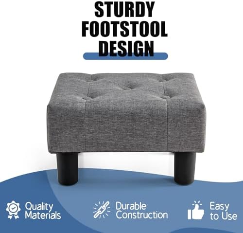 BRIAN & DANY Small Foot Stool, Linen Foot Stools with Legs, Stable Small Footstool for Living Room, Gray - Image 4