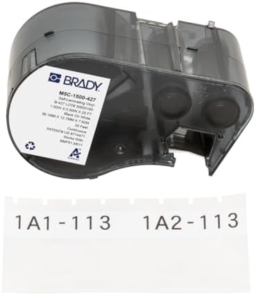 Brady Self-Laminating Vinyl Label Tape for Label Printer BMP51/BMP53/M511 - Self Adhesive Printer Labels - Black on White, Transparent (38,10 mm (W) x 7,62 m (L)) - M5C-1500-427 by BradyCorp