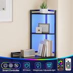 HOOBRO 5-Tier Corner Shelf Stand, Corner Shelf with LED Light, 56.3" Tall Corner Bookshelf, Display Rack Storage Organizer with Table, for Small Spaces, Living Room, Entryway, Black BB69DCJ01 - Image 4