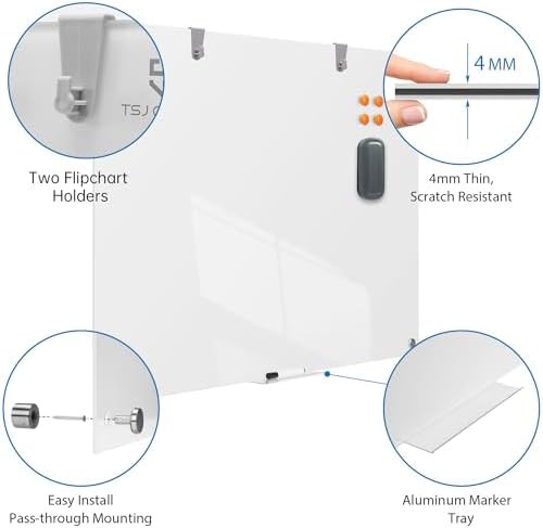 TSJ OFFICE White Board for Wall - 36" x 24" Brilliance White Glass Board - Image 3