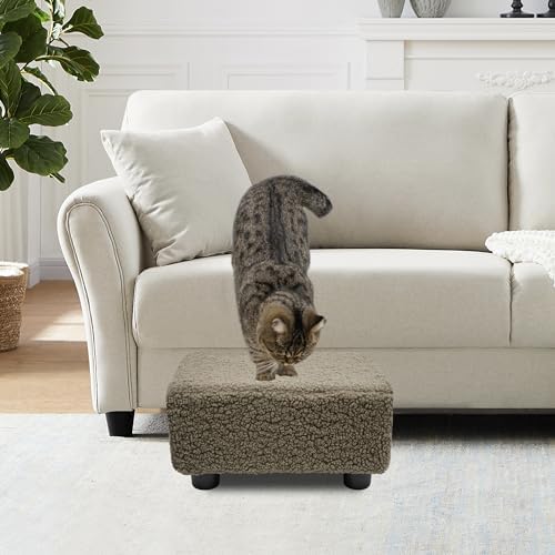 CAROLMADE Small Foot Stool Ottoman Footstool with Legs Under Desk Footrest for Living Room Bedroom and Office, Soft Coffee - Image 6
