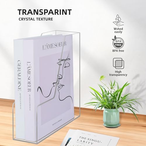 Clear Acrylic Magazine Rack, Vertical File Holder, Desk Organizer Storage Stand for Office, 4 Pack - Image 3