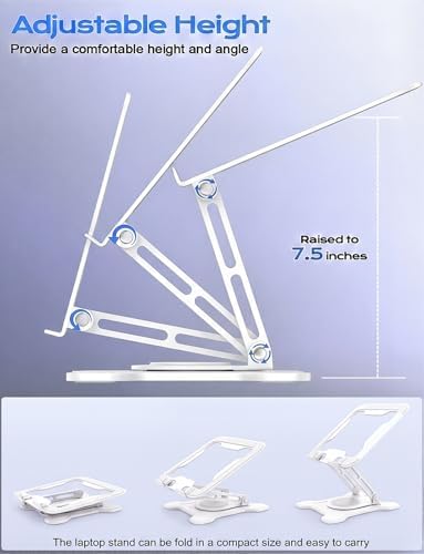 JCZT 360° Rotating Laptop Stand for Desk, Metal Foldable Laptop Riser,White - Image 4