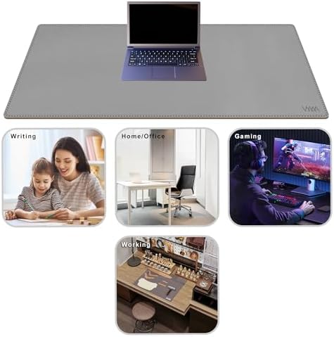 Vyaaa Cork & Leather Desk Mat, 43.3“ x 19.7” Dual Sided Leather Desk Pad, Waterproof Extra Large Desk Mat, Desk Mats on top of Desks for Home or Office (Grey) - Image 4