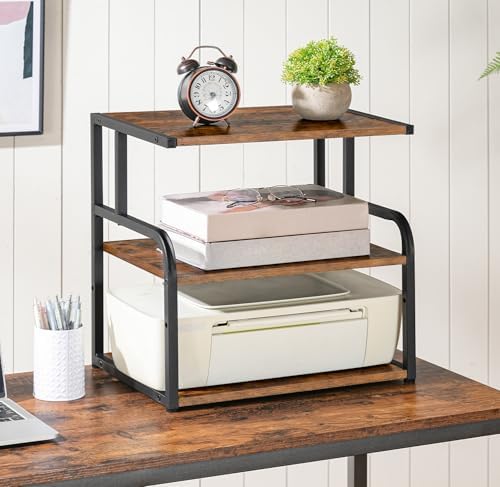 HOOBRO Printer Stand, 3-Tier Desktop Printer Table, Under Desk Printer Storage Office Organizer, Storage Rack with Adjustable Shelf, for Home Office, Kitchen, Living Room, Rustic Brown BF06PS01 - Image 4