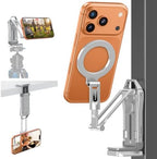 OMOTON TP02-Pro Magnetic Phone Holder, 5-in-1 Tripod Stand with Rear Attachment Plate | Desk, Kitchen, Gym, Vlogging | iPhone 12-17 Series, Silver by OMOTON