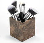 Marble Makeup Brush Holder - Brown Candle Toothbrush Cup for Bathroom Accessories, Decorative Pencil Organizer for Office Desk Aesthetic, Stone Utensil Container for Kitchen Countertop - Image 6