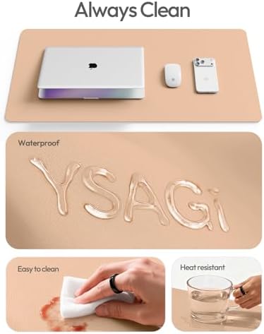 YSAGi Leather Desk Protector, Office Mat, Large Mouse Mat, Non-Slip PU Leather Blotter, Laptop Desk Mat, Waterproof Writing Pad for Office and Home(Latte, 63" x 17.2") - Image 7