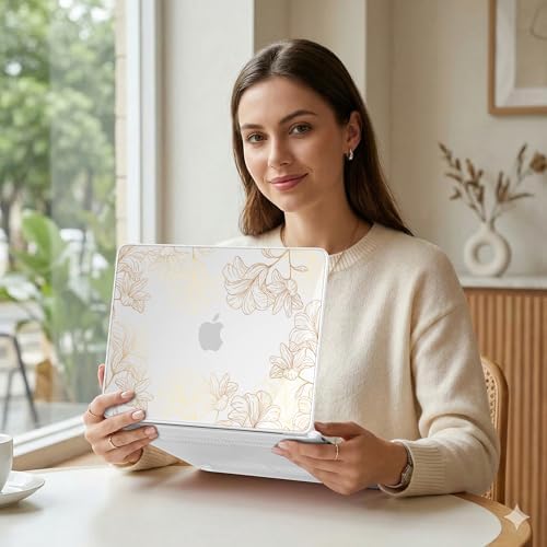 MEEgoodo 4-in-1 Printed Case for MacBook Neo 13 inch 2026 Release Model A3404, Laptop Hard Shell Cases with Keyboard Skin & Screen Protector & Webcam Covers, Drawn Golden Floral - Image 6