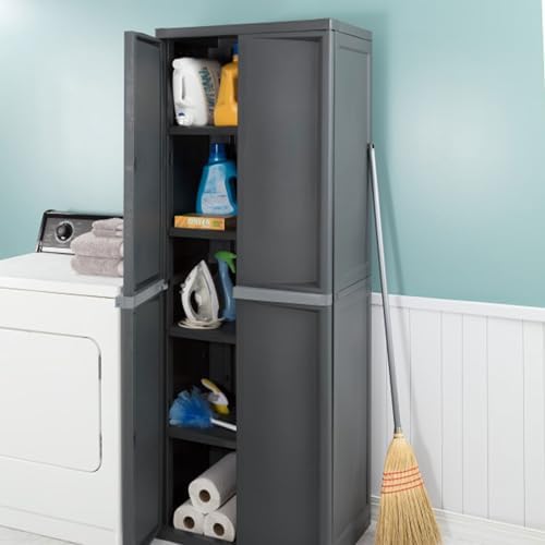Sterilite 4 Shelf Cabinet, Lockable Utility Storage, Gray, 2-Pack - Image 6