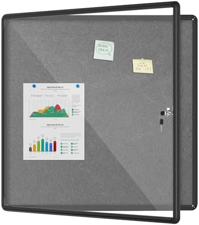 Mifuro 38"x38" Enclosed Bulletin Board, Lockable Weather-Resistant Aluminum Cork Noticeboard for School & Office, Black Frame w/Grey Flet by MifuroOfficeProduct