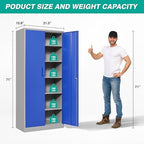 Metal Cabinet with 5 Adjustable Shelves,6 Tier Garage Storage Cabinet with Lock,Gray Blue Metal Storage Cabinet with Locking Doors,Steel Cabinets,71" Lockable Storage Cabinets for Home,Office,Garage - Image 2