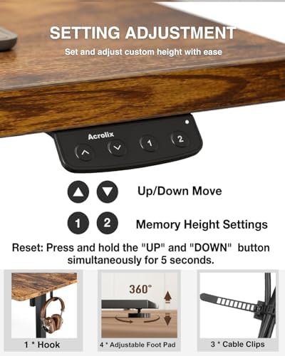 Acrolix 40x24 Electric Standing Desk with Cable Net, Rustic Brown - Image 6