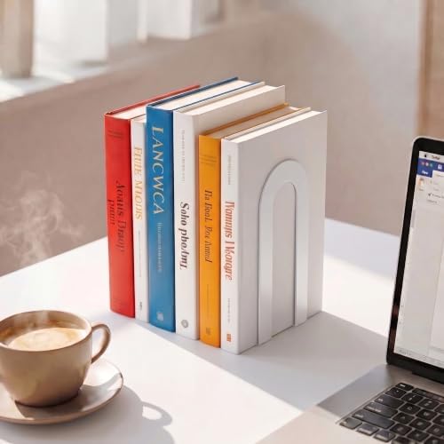 Sanwarm Bookends, 12 Pack Metal, for Home Office Desk Shelves Modern White - Image 5