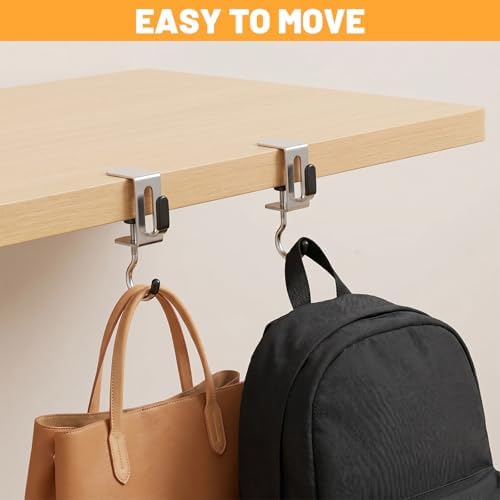 24PCS Adjustable Purse Hook, Heavy-Duty Metal Clamp Hook for Table and Desk, Tool-Free Under Desk Hanger Holds Up to 22lbs for Office Home Dorm Kitchen - Image 4