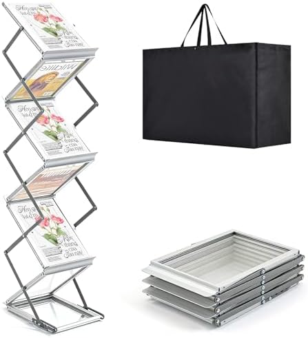 6 Pockets Aluminum Foldable Magazine Rack, Brochure Magazine Display Stand by Estleys